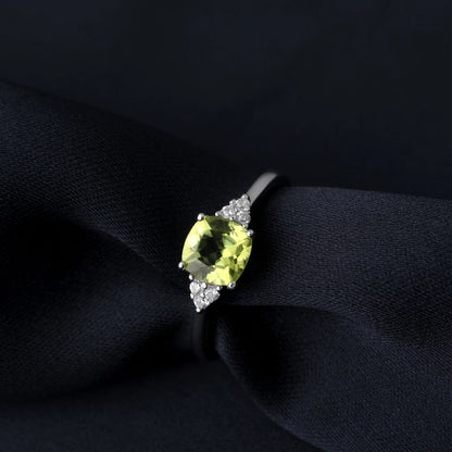 Potiy 1.1ct Genuine Natural Peridot 925 Sterling Silver Solitaire Ring for Woman Fashion Gemstone Fine Jewelry Wedding