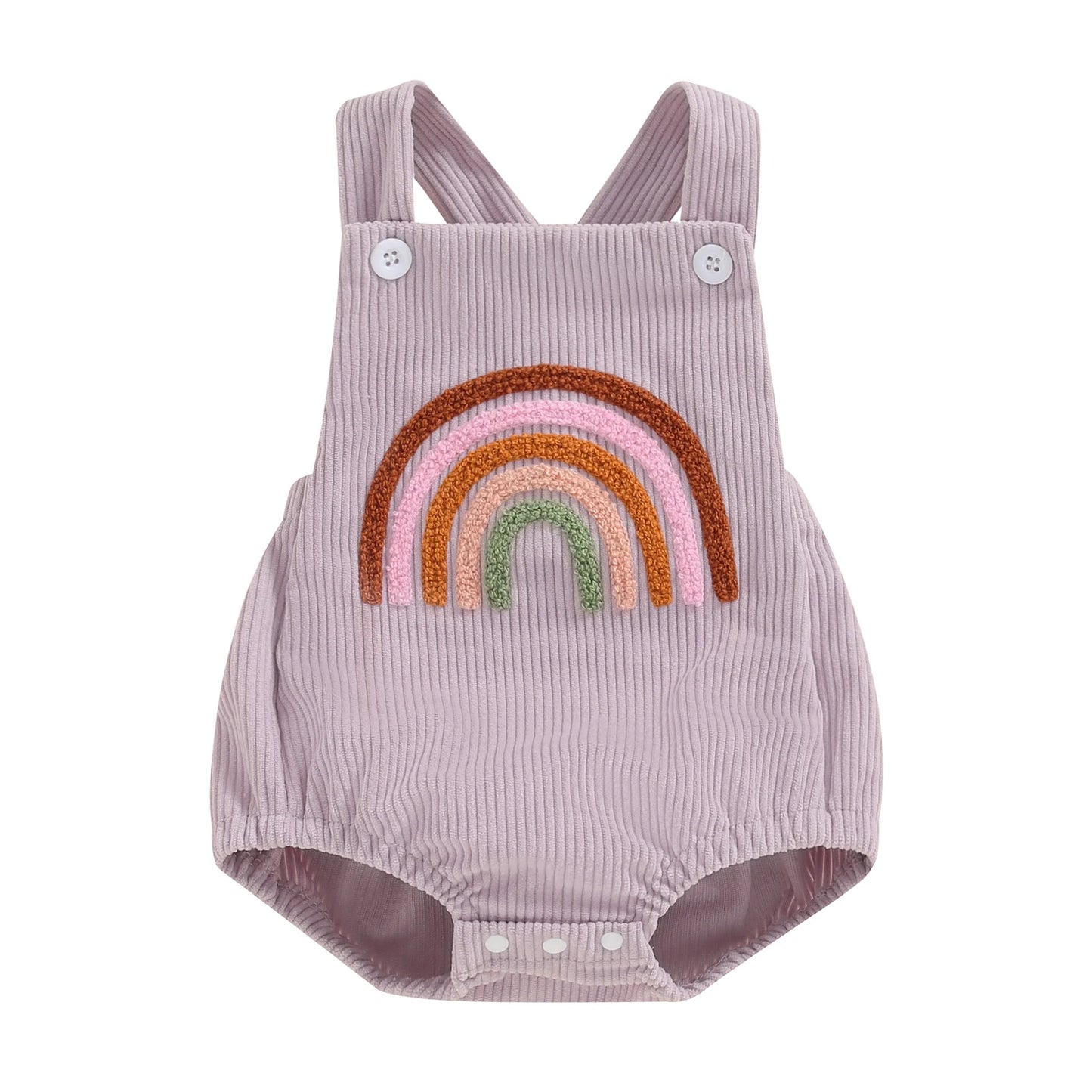 Infant Baby Girl Boy Overalls Rompers Summer Rainbow/Strawberry Embroidery Sleeveless Square Neck Suspender Ribbed Romper - AMULET RING STORE