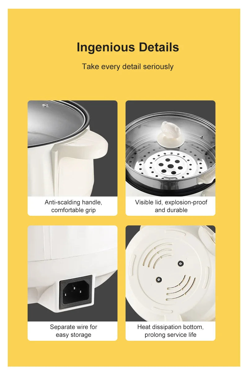 1.7L Multicooker Single/Double Layer Electric Pot 1-2 People Household Non-stick Pan Hot Pot Rice Cooker Cooking Appliances - AMULET RING STORE