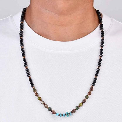 Black Onyx Turquoise Necklace for Men 6mm Natural Stone Beaded Energy Jewelry Adjustable Hand-Knotted Men's Necklace Healing Cry