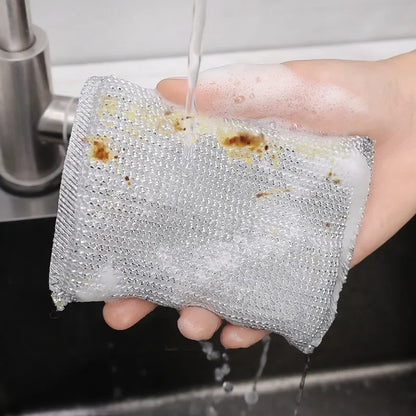 Steel Wire Cleaning Sponge Double Sides Dishwashing Sponges Reusable Kitchen Scouring Pad Household Clean Tool Washing Brush