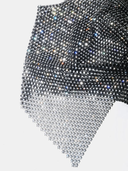 Summer Women Elastic Fishnet Crop Top Glitter Rhinestone Mesh Fine Flash Shoulder Strap V Neck Tank Top Rave Festival Camisole - AMULET RING STORE