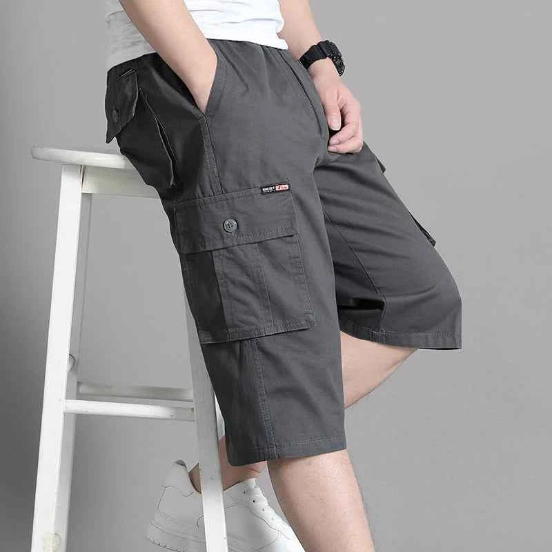 New Men's Cropped Cargo Shorts Men Casual Sports Pants Zipper Pocket Summer Cotton Shorts Running Jogger Shorts Elastic Waist