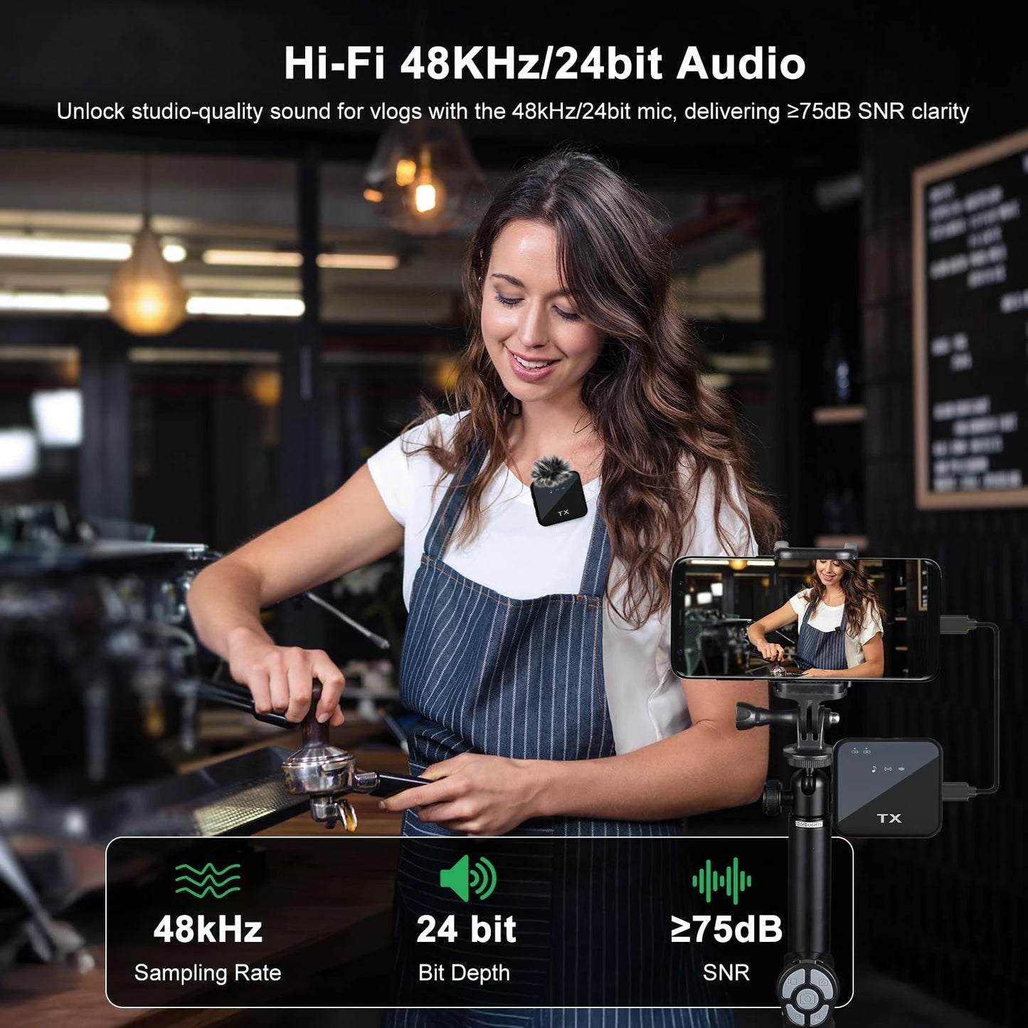 Wireless Lavalier Microphone for Camera,iPhone,Android,Microphone Reverb Sound Video Recording Podcast Noise Reduction Clip mic