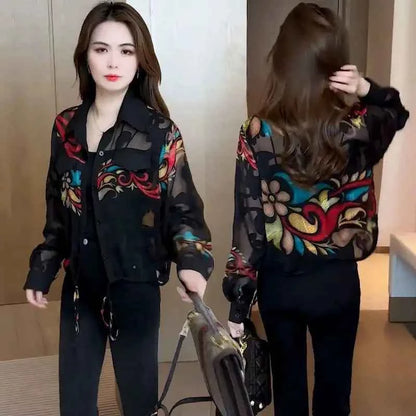 Print Blouse Jacket Women Long Sleeve Shirt Lightweight Design Stylish Tops Sun Protection Clothing Tops Mujer New