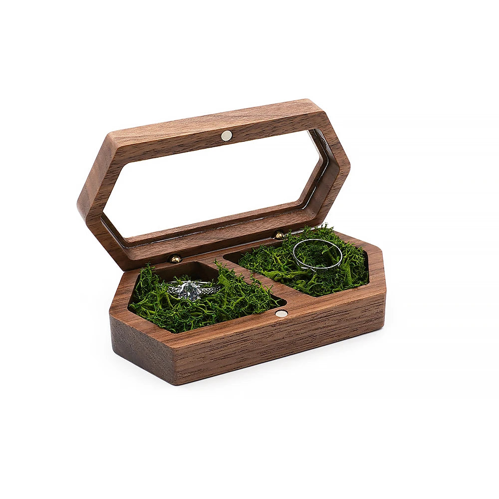 Ring Box Jewelry Storage Engagement Wedding Ceremony Ring Customize Proposal Ring Rustic Wedding Gift for Girl Walnut Wood - AMULET RING STORE