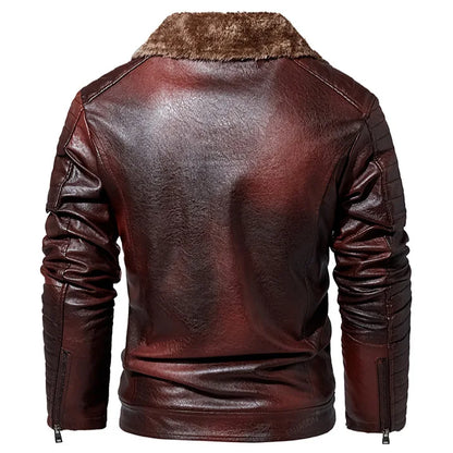 Men's Fur Collar Jacket PU Leather Vintage New Winter Men's Streetwear Thicken Leather Jacket Retro Men Brand Leathe Jacket
