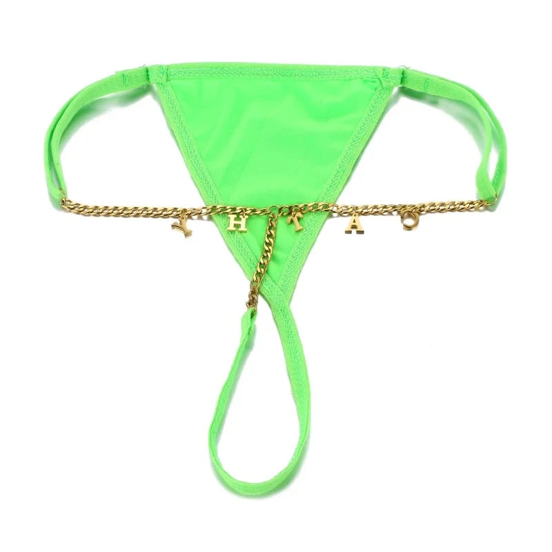 Customize Letter Name Thong Sexy Women Tanga Panties Metal Waist Body Chain G-String Big Butt Briefs Personalized Underwear Gift - AMULET RING STORE
