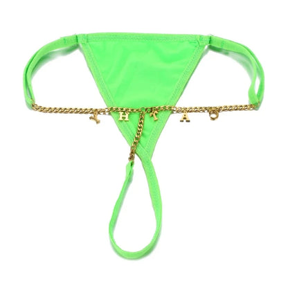 Customize Letter Name Thong Sexy Women Tanga Panties Metal Waist Body Chain G-String Big Butt Briefs Personalized Underwear Gift - AMULET RING STORE