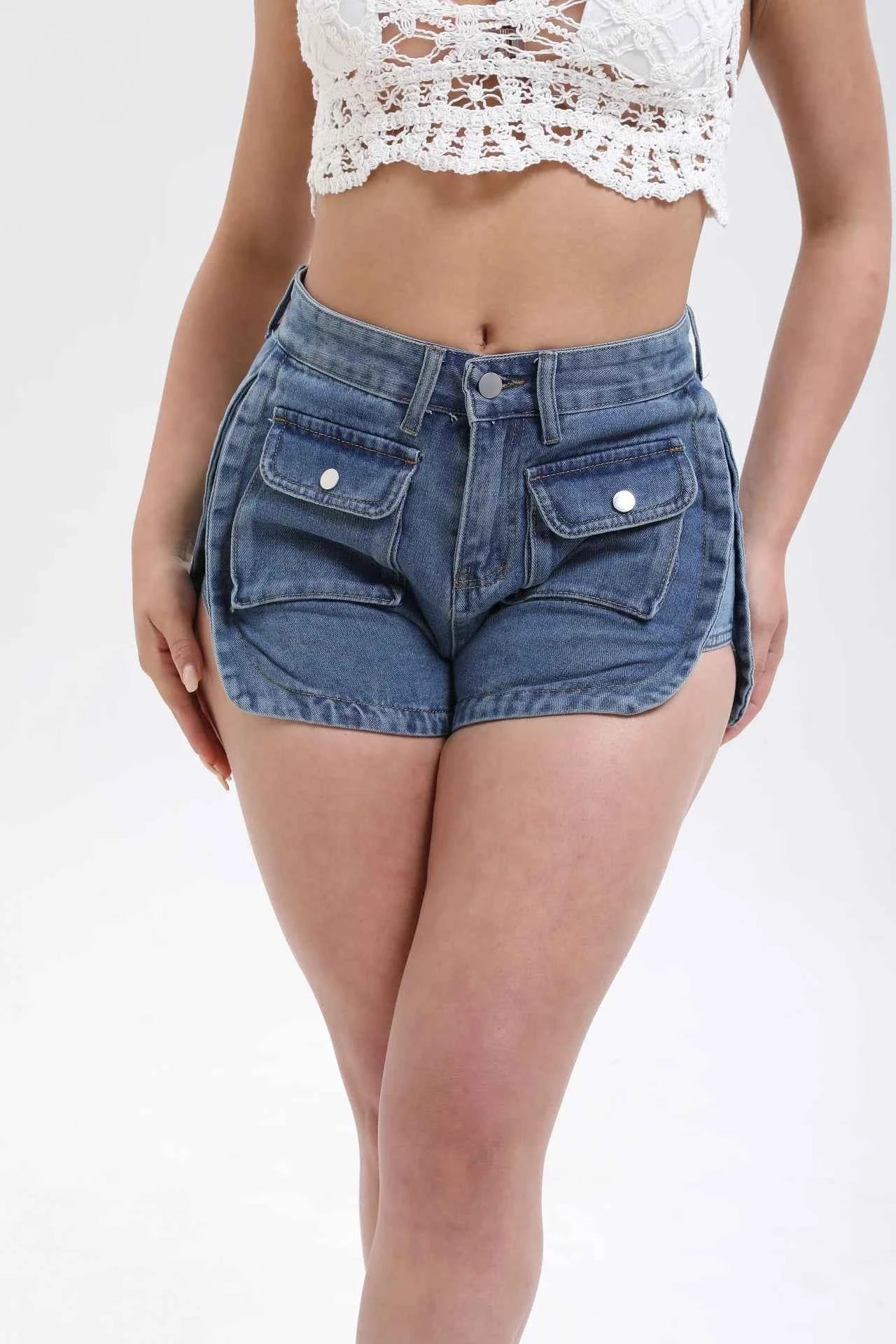 Women’s High Waist Utility Cargo Denim Shorts – Casual Button-Up Jean Shorts with Flap Pockets  Streetwear Summer Bottoms