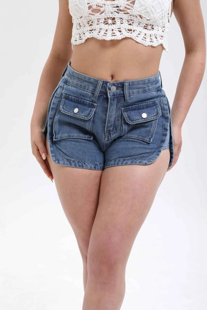 Women’s High Waist Utility Cargo Denim Shorts – Casual Button-Up Jean Shorts with Flap Pockets  Streetwear Summer Bottoms