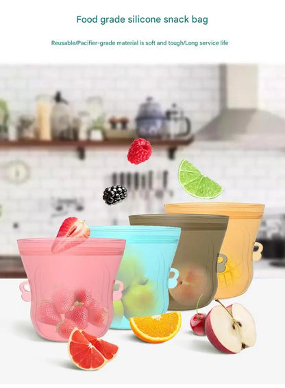 Cartoon Silicone Fresh-keeping Storage Bag,Reusable Food Grade Snack Bags for Children,Zipper Bag,Eco-Friendly,Leakproof - AMULET RING STORE
