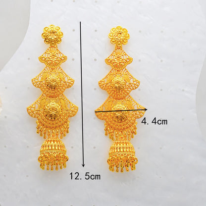 Fan Shape Earrings New Fashion Dubai Gold Color Drop Earrings French African Women Girls Party Gifts Wedding Jewelry Earring