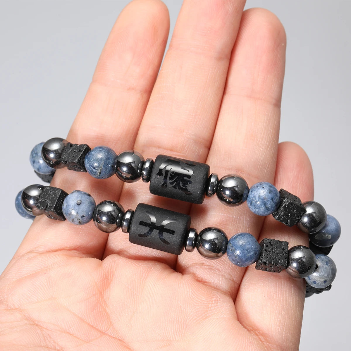 12 Constellation Natural Blue Coral Lava Stone Stone Beads Bracelet For Men Couple Rope Friendship Zodiac