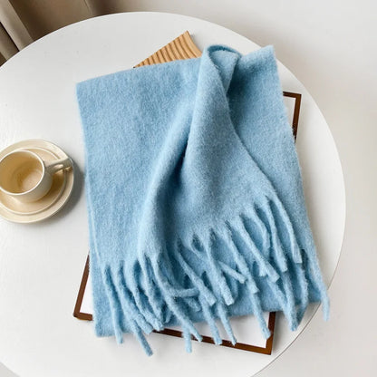 Korean Version Stylish Solid Scarf Women Men Autumn Winter Wool Blend Soft Pulled Mufller Female Male Versatile Pink Shawl Girl