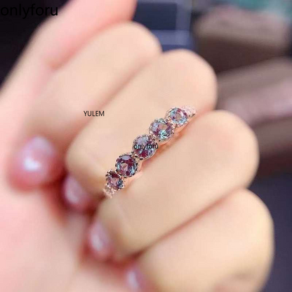 Beautiful 925 Sterling Silver 3mm Color Change Stone Lab Grown Alexandrite Ring Engagement Wedding Ring for Women Gift