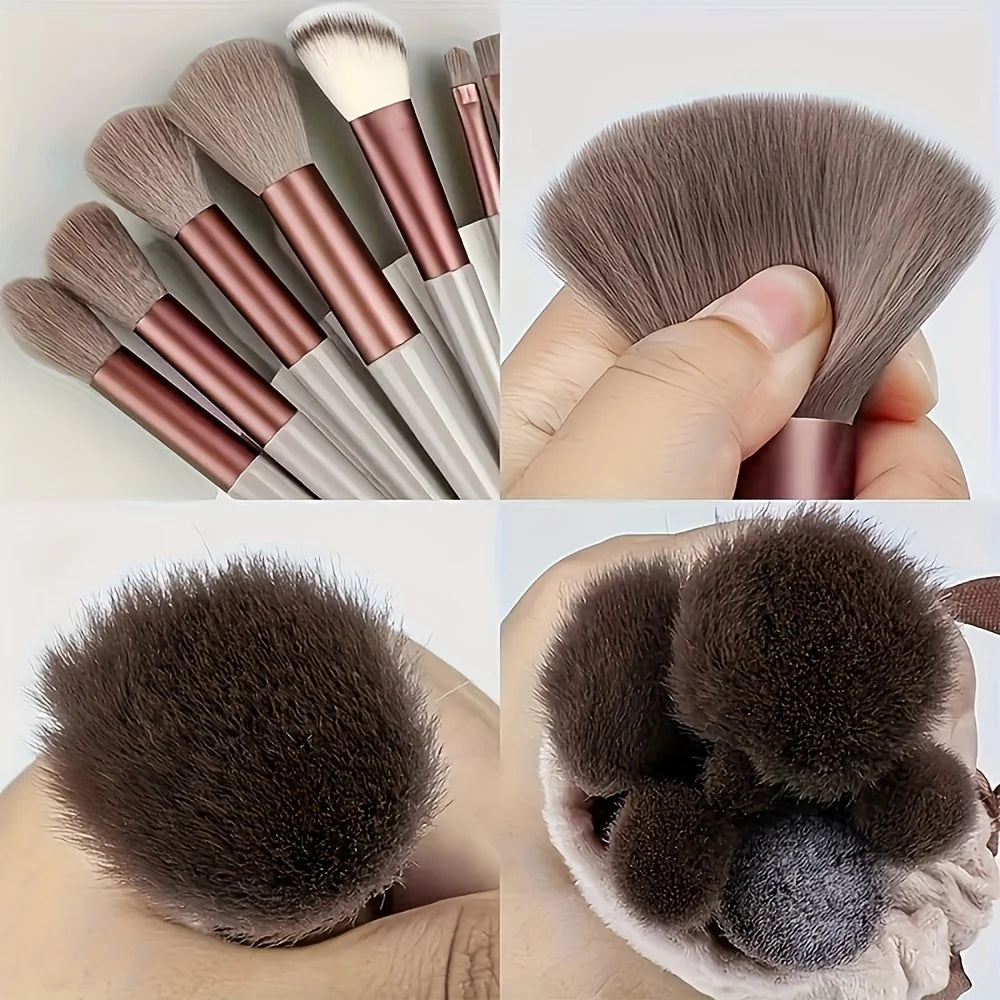 13 makeup brushes+2 puff set with portable storage bag, animal hair makeup brush set, soft and not stiff for beginners - AMULET RING STORE