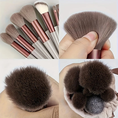 13 makeup brushes+2 puff set with portable storage bag, animal hair makeup brush set, soft and not stiff for beginners - AMULET RING STORE