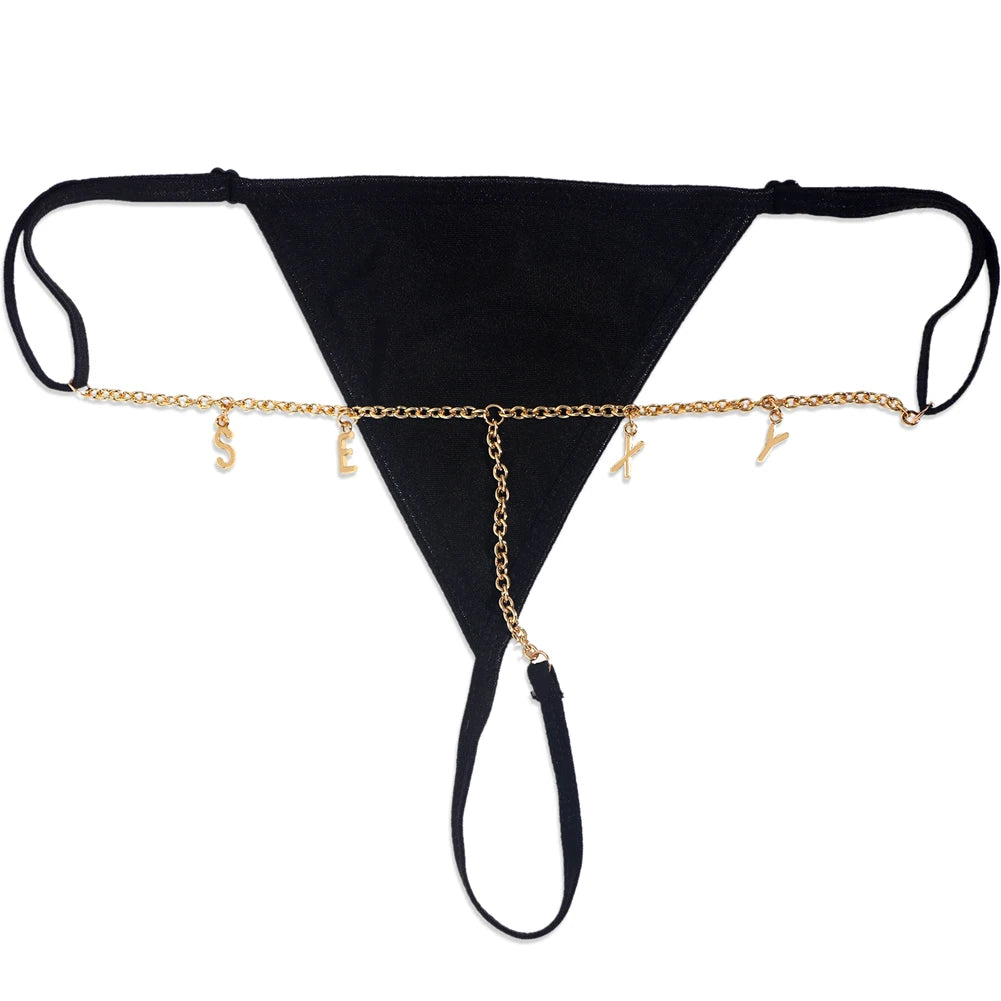 Customize Letter Name Thong Sexy Women Tanga Panties Metal Waist Body Chain G-String Big Butt Briefs Personalized Underwear Gift - AMULET RING STORE