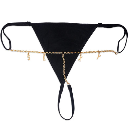 Customize Letter Name Thong Sexy Women Tanga Panties Metal Waist Body Chain G-String Big Butt Briefs Personalized Underwear Gift - AMULET RING STORE
