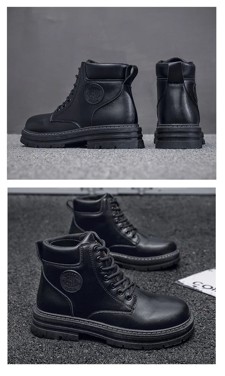 2025 new men's shoes autumn high cut workwear boots British style short boots Korean version versatile thickness boots shoes - AMULET RING STORE
