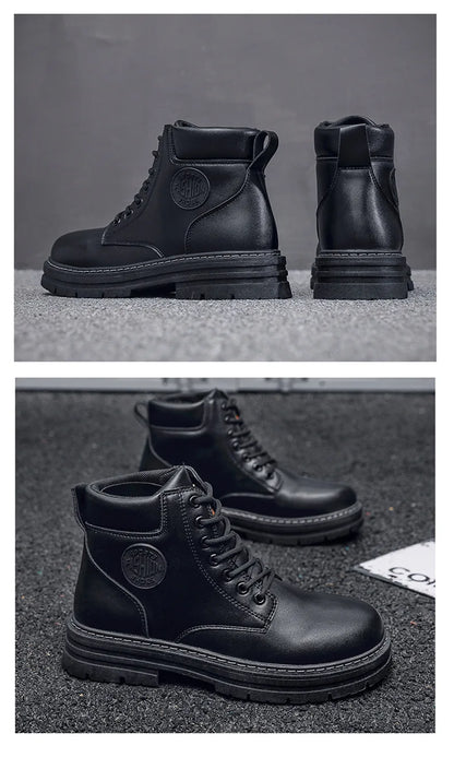 2025 new men's shoes autumn high cut workwear boots British style short boots Korean version versatile thickness boots shoes - AMULET RING STORE