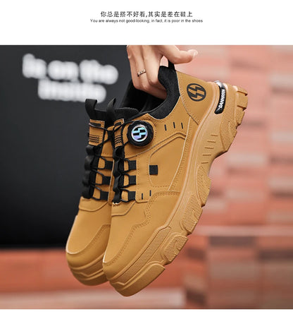 Men's boots autumn and winter new rotating shoelaces fashion casual boots youth outdoor boots anti slip soft sole workwear boots - AMULET RING STORE