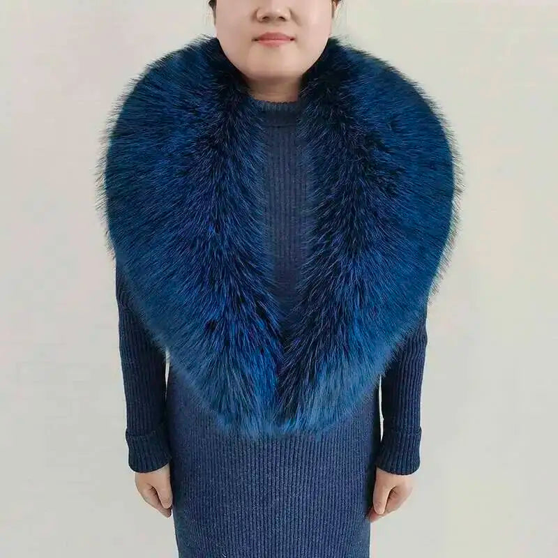 Large Winter Faux Fox Fur Scarf Women Jackets Warm Fluffy Shawl Fashion Artificial Fur Collar And Cuff Set Fluffy Scarves Female
