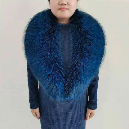Large Winter Faux Fox Fur Scarf Women Jackets Warm Fluffy Shawl Fashion Artificial Fur Collar And Cuff Set Fluffy Scarves Female
