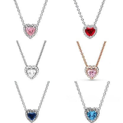 Hot Sale Original 925 Sterling Silver Colorful Necklace Heart-Shaped Elevated Heart Necklace Lover's Holiday Gift Jewelry