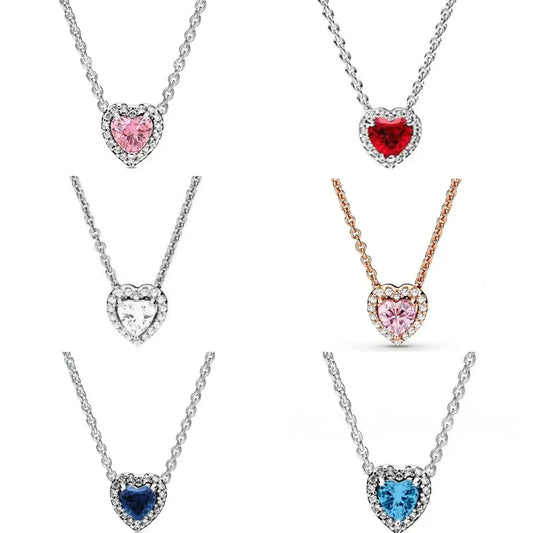 Hot Sale Original 925 Sterling Silver Colorful Necklace Heart-Shaped Elevated Heart Necklace Lover's Holiday Gift Jewelry