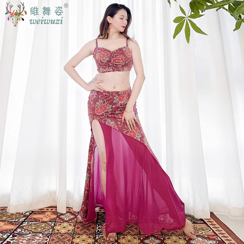 New Belly Dance Costume for Women's Slim Fit Short Sleeved Top+Premium Printed Skirt Set Oriental Dance Performance Clothing - AMULET RING STORE