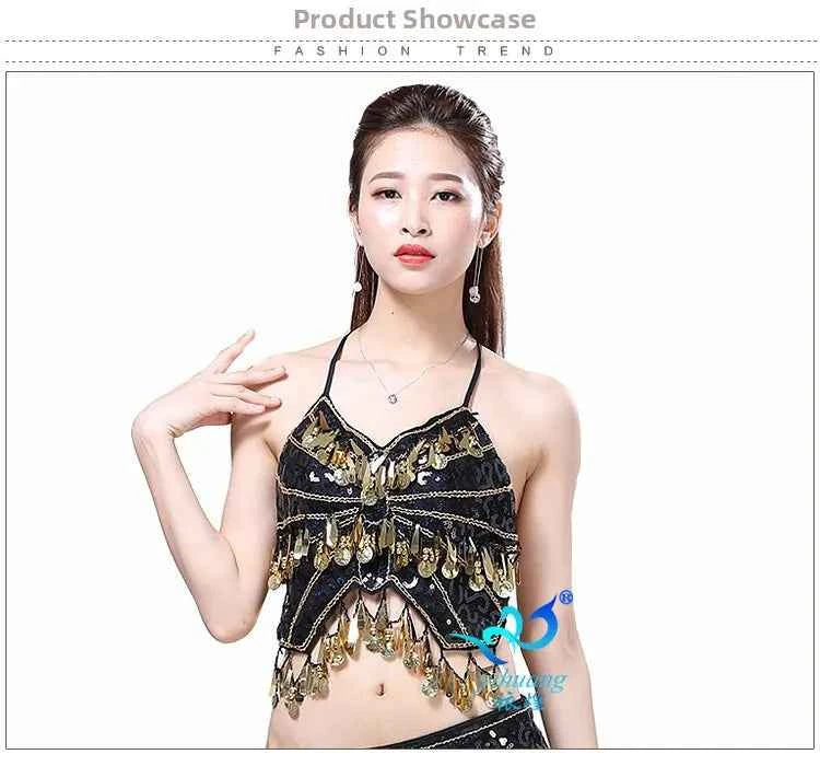 Sexy Belly Dance Bra Top Women's Sensual Strap Hanging Ne Vest Dance Clothing Adult Fem Polyester Sportswear Yoga Fitn