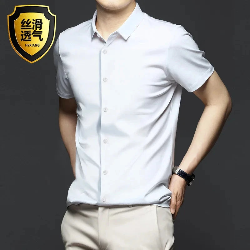New Anti-Wrinkle Men Shirts Short Sleeves Dress Shirts For Men Slim Fit Camisa Social Business Blouse White Office Shirt S-4XL