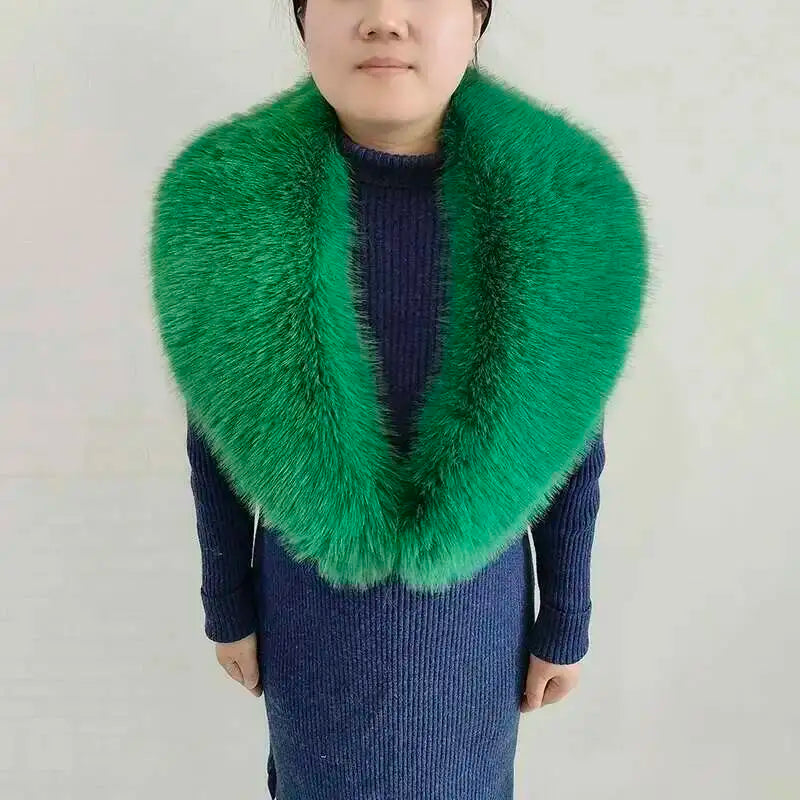 Large Winter Faux Fox Fur Scarf Women Jackets Warm Fluffy Shawl Fashion Artificial Fur Collar And Cuff Set Fluffy Scarves Female