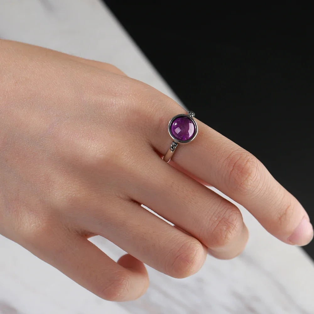 Luxury Vintage Ring Natural Amethyst Rings S925 Silver Jewelry Wedding Anniversary Party Ring Gifts for Women