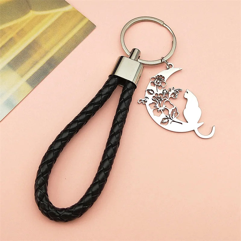 Aesthetic Cat Flower Moon Crescent Necklace for Women Men Stainless Steel Silver Color Bohemia Chain Gift Jewelry collar 3220