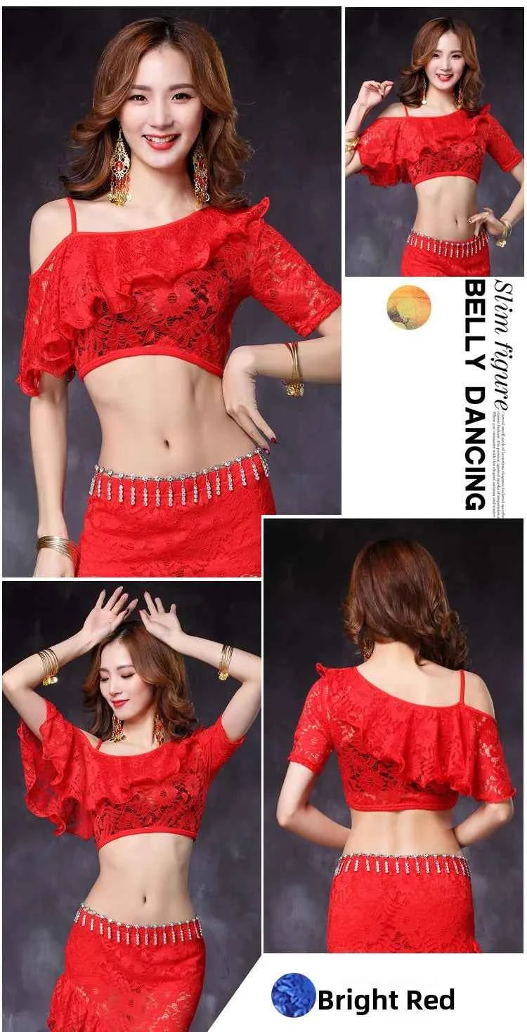Women's ort Sve Lace Belly Dance Costume Sexy oulder Bared Practice Suit New 2020 Performance Wear Fitn Sportswear