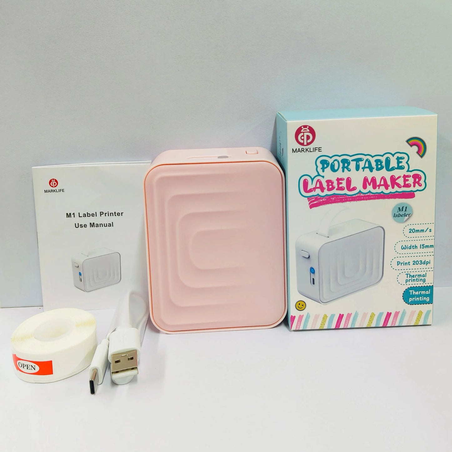 Marklife Portable Label Maker M1Thermal Label Printer Bluetooth Sticker Printer with 1 Roll Self-adhesive Label Paper