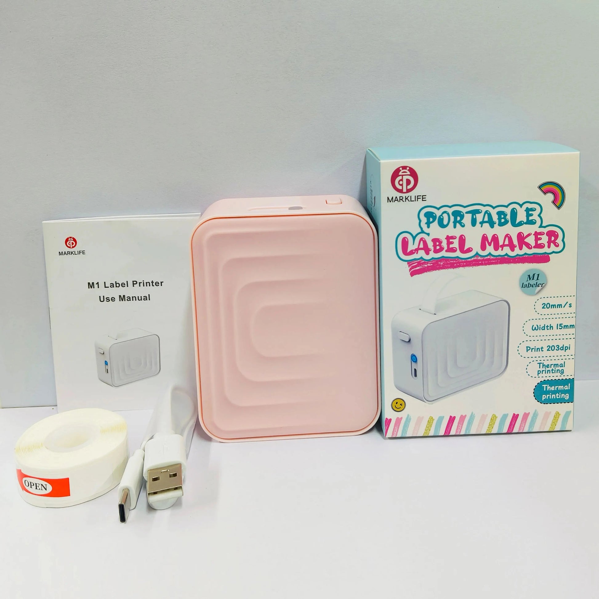 Marklife Portable Label Maker M1Thermal Label Printer Bluetooth Sticker Printer with 1 Roll Self-adhesive Label Paper