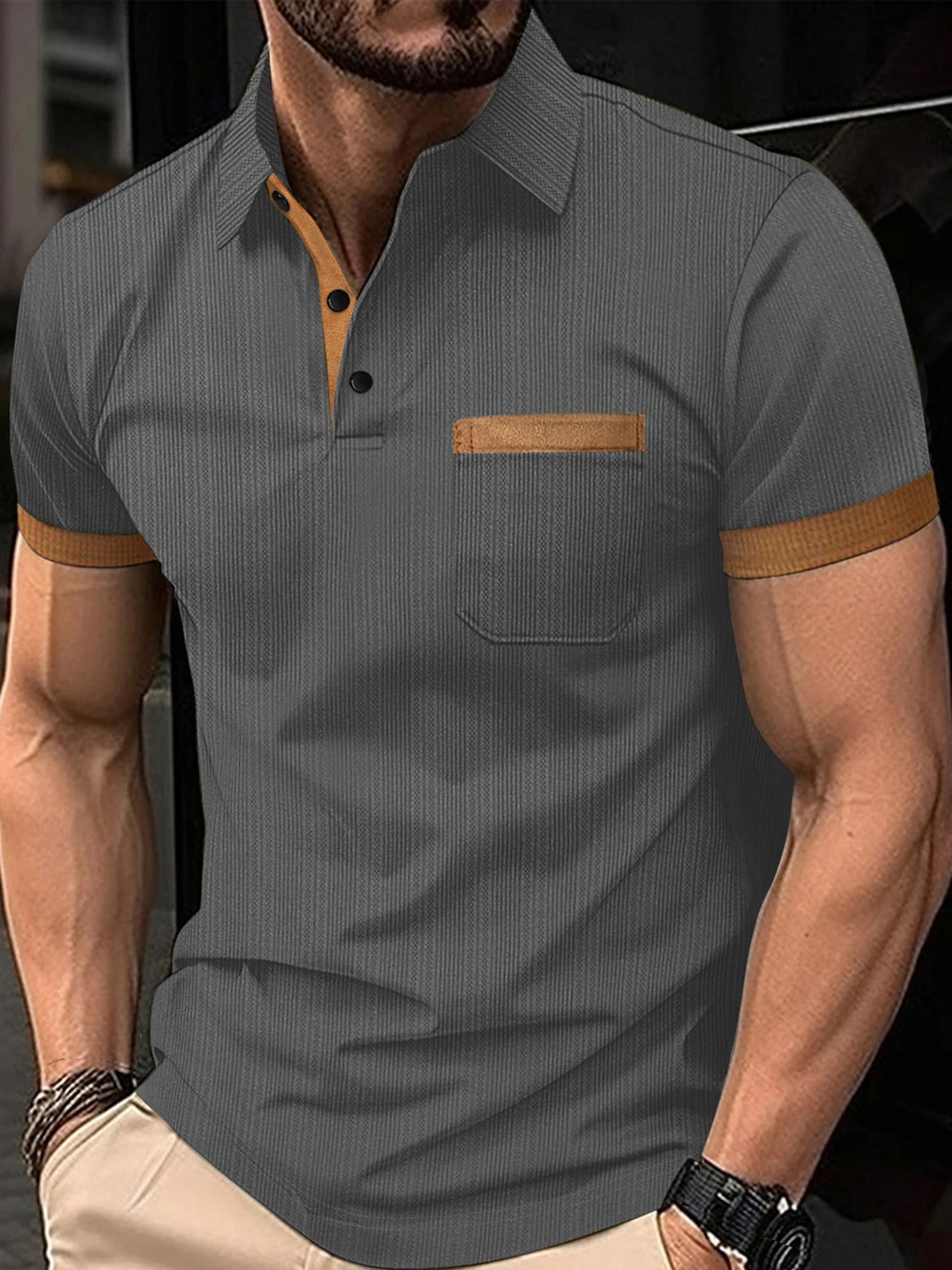 Men s Summer Lapel T-Shirt with Stylish Contrast Colors and Short Sleeves - Perfect for Beach Vacations and Streetwear Fashion