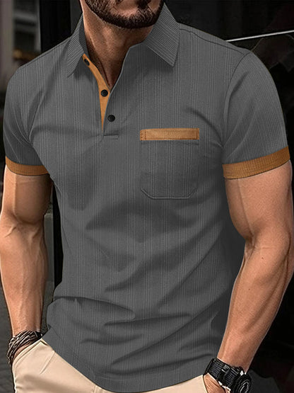 Men s Summer Lapel T-Shirt with Stylish Contrast Colors and Short Sleeves - Perfect for Beach Vacations and Streetwear Fashion