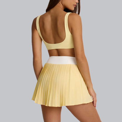 Sports Yoga Set 2 Pieces Women Tracksuit Sportswear Workout Running Clothing High Waist Short Skirt Sports Bra Athletic Wear