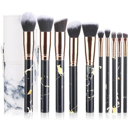 New10Makeup Brush Set Full Set Marble Pattern Beauty Tools Set Blush Eyeshadow Brush - AMULET RING STORE