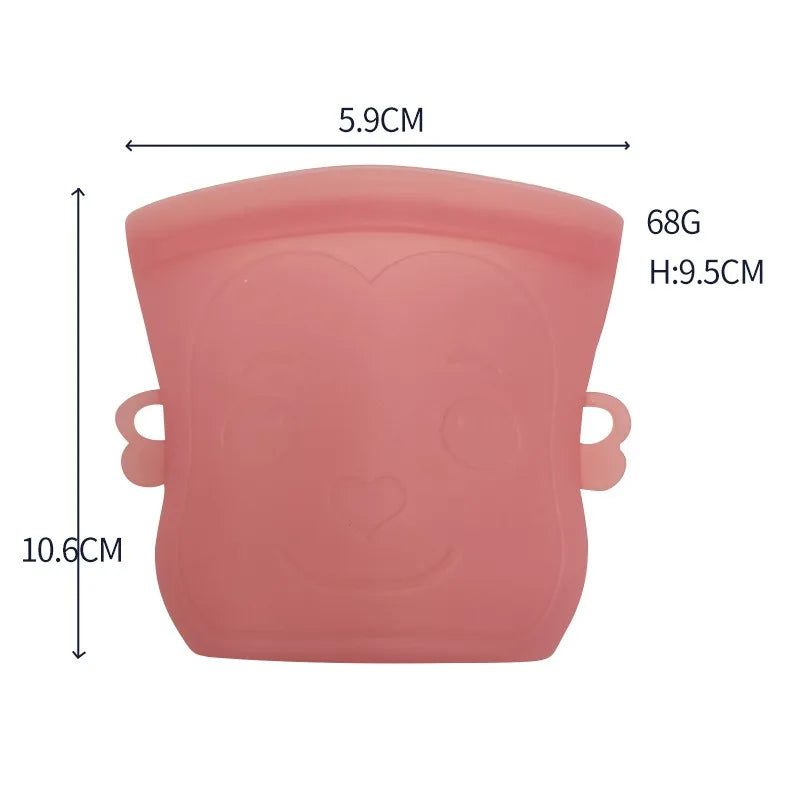 Cartoon Silicone Fresh-keeping Storage Bag,Reusable Food Grade Snack Bags for Children,Zipper Bag,Eco-Friendly,Leakproof - AMULET RING STORE