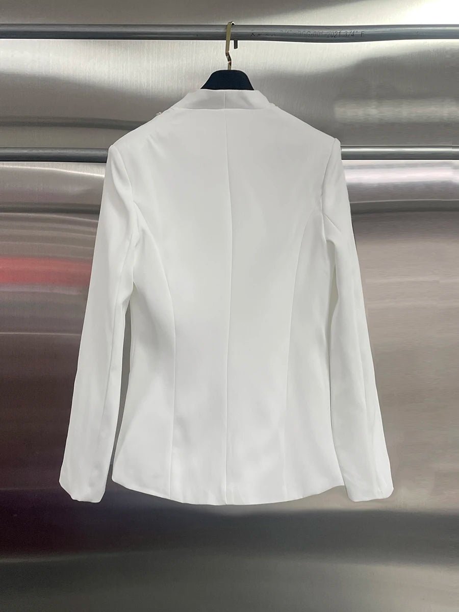 TWOTWINSTYLE Solid Spliced Bead Flower Temperament Blazers for Women V Neck Long Sleeves Patchwork Single Breasted Blazer Female