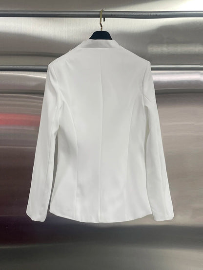 TWOTWINSTYLE Solid Spliced Bead Flower Temperament Blazers for Women V Neck Long Sleeves Patchwork Single Breasted Blazer Female