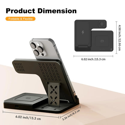 Magnetic Wireless Charger Fast 18W Adapter QC3.0 Certified Foldable Sleep-Friendly iPhone11-15 XS 8 Plus Samsung Galaxy iWatch