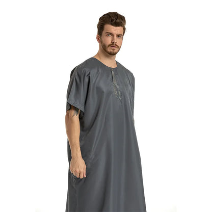 fashion muslim abayas for men embroidery round neck short sleeve full length arab fashion robes prayers clothing
