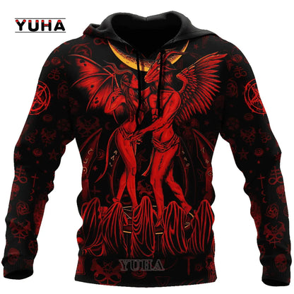 Dark Red Skull Tattoo 3D All Over Printed Men's Hoodie & Sweatshirt Spring and Autumn Unisex Hoodies Casual Sportswear - AMULET RING STORE